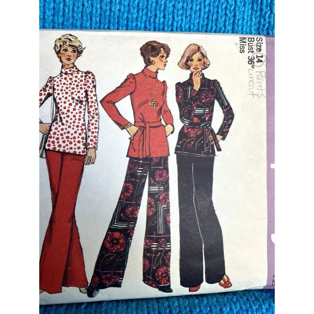 Simplicity 6029 Sewing pattern Wide leg pant top blouse 1970s size 14